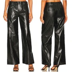 Free People Star Crossed Lovers Black Faux Leather Wide-Leg Pants